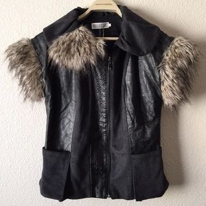 Faux leather/fur vest with zipper and pockets